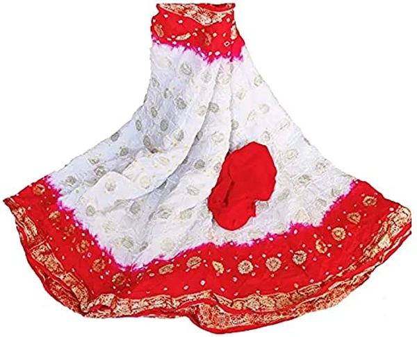 PK HUB  Women Banarasi Doller butti Silk Bandhani Saree - Red / White
