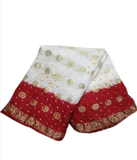 PK HUB  Women Banarasi Doller butti Silk Bandhani Saree - Red / White