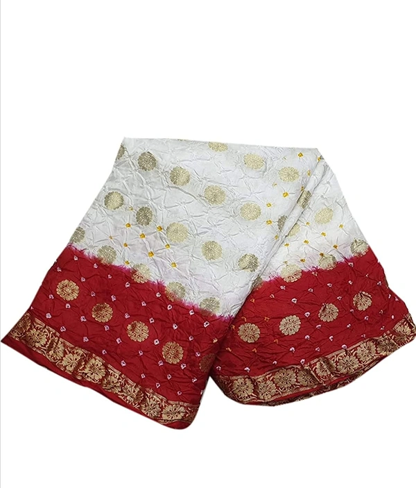 PK HUB  Women Banarasi Doller butti Silk Bandhani Saree - Red / White