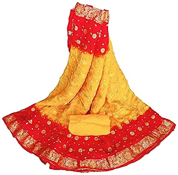 PK HUB  Women Banarasi Doller butti Silk Bandhani Saree - Red / Yellow