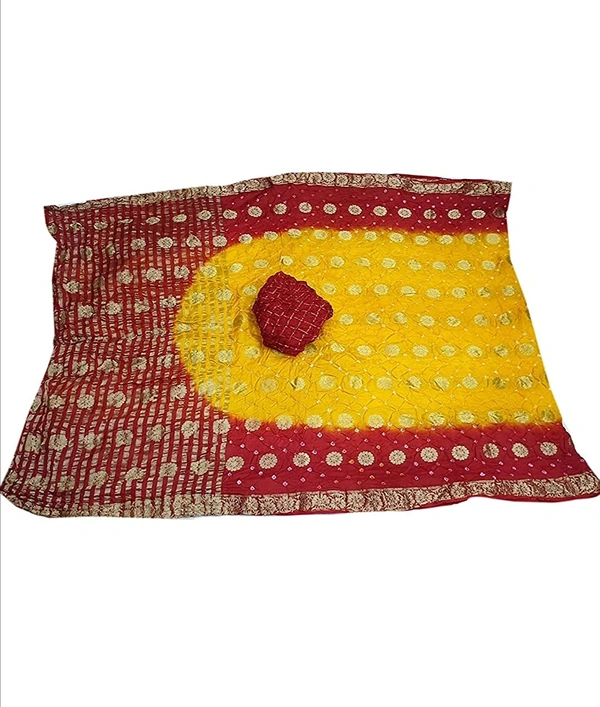 PK HUB  Women Banarasi Doller butti Silk Bandhani Saree - Red / Yellow