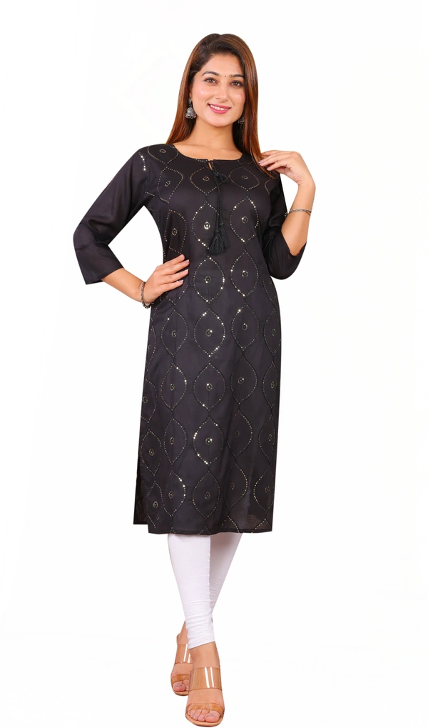 PK HUB Women Embroidered Straight Kurta, Rayon Embroidered Straight Kurtis for Women and Girls blue and black - XL, Black