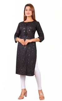 PK HUB Women Embroidered Straight Kurta, Rayon Embroidered Straight Kurtis for Women and Girls blue and black - XL, Black