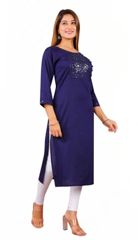 PK HUB Women Embroidered Straight Kurta, Rayon Embroidered Straight Kurtis for Women and Girls blue and black - XXL, Blue