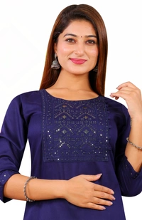 PK HUB Women Embroidered Straight Kurta, Rayon Embroidered Straight Kurtis for Women and Girls blue and black - XXL, Blue