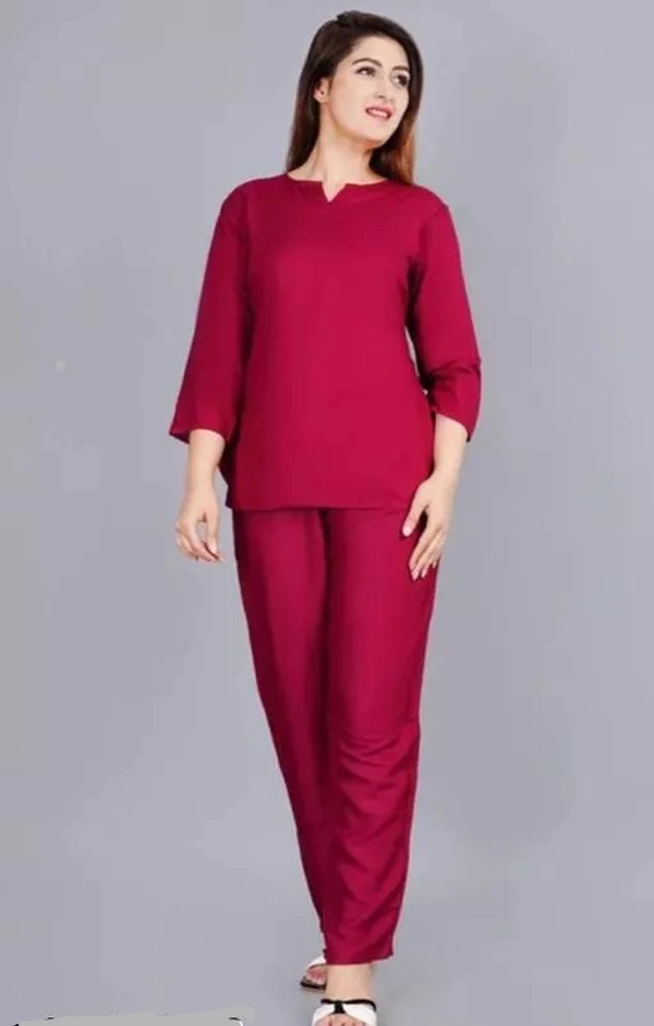 PK HUB Women soft Reyon night suit kurta with pant - XL, Maroon