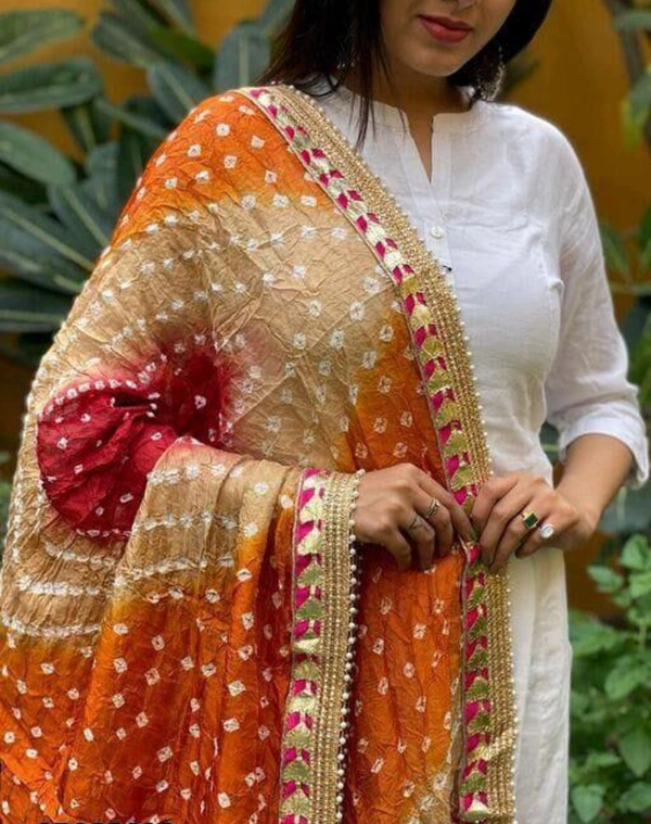 PK HUB Women's Silk Jaipuri Rajasthani Bandhani Bandhej Heavy Dupatta - Free Size, Multicolor