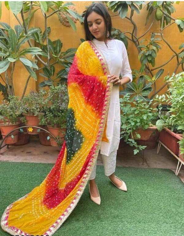 PK HUB Women's Silk Jaipuri Rajasthani Bandhani Bandhej Heavy Dupatta - Free Size, Multicolor