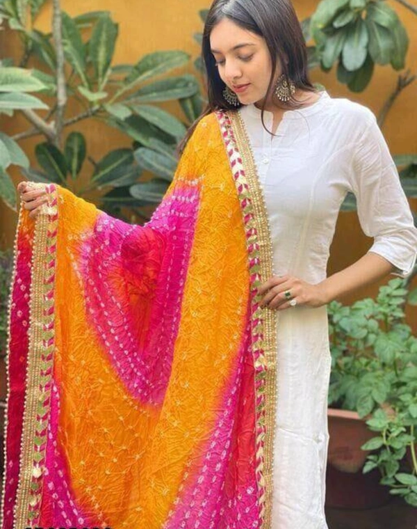 PK HUB Women's Silk Jaipuri Rajasthani Bandhani Bandhej Heavy Dupatta - Free Size, Multicolor