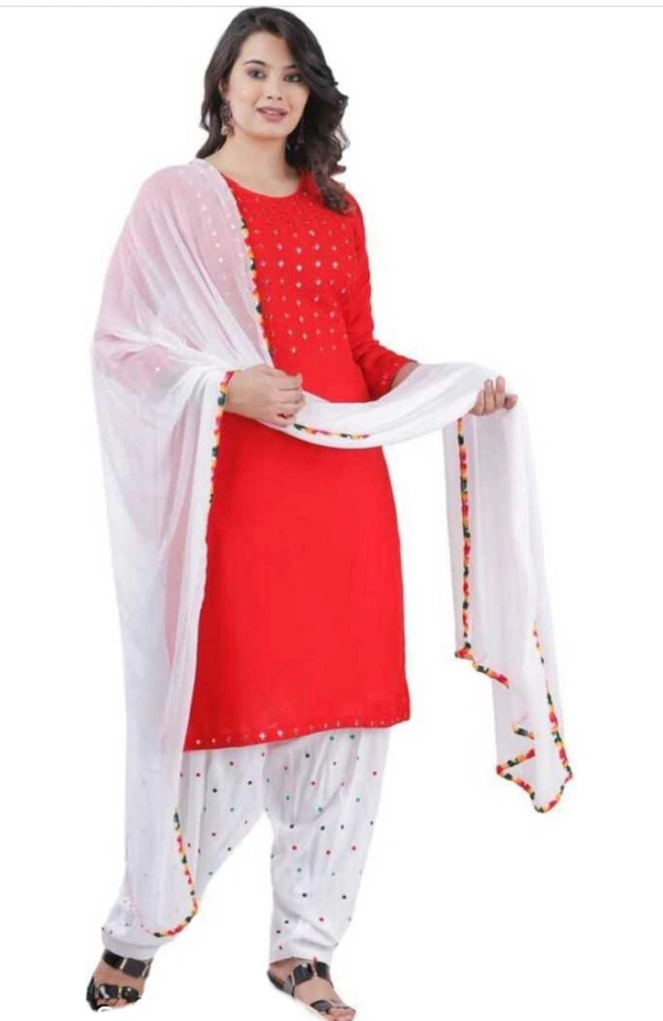 PK HUB Women’s Reyon Readymade Salwar Suit Set. Embroidery work  Kurti salwar Dupatta Set Latest - XXL, Red
