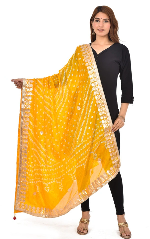 PK HUB® Dresses Jaipuri Rajasthani Women's Art Silk Bandhani Bandhej Dupatta With Heavy Gota Patti Work (Free size) - FREE SIZE