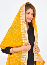 PK HUB® Dresses Jaipuri Rajasthani Women's Art Silk Bandhani Bandhej Dupatta With Heavy Gota Patti Work (Free size) - FREE SIZE
