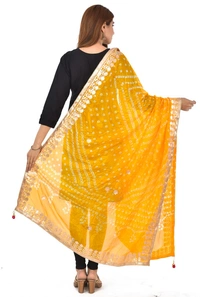 PK HUB® Dresses Jaipuri Rajasthani Women's Art Silk Bandhani Bandhej Dupatta With Heavy Gota Patti Work (Free size) - FREE SIZE