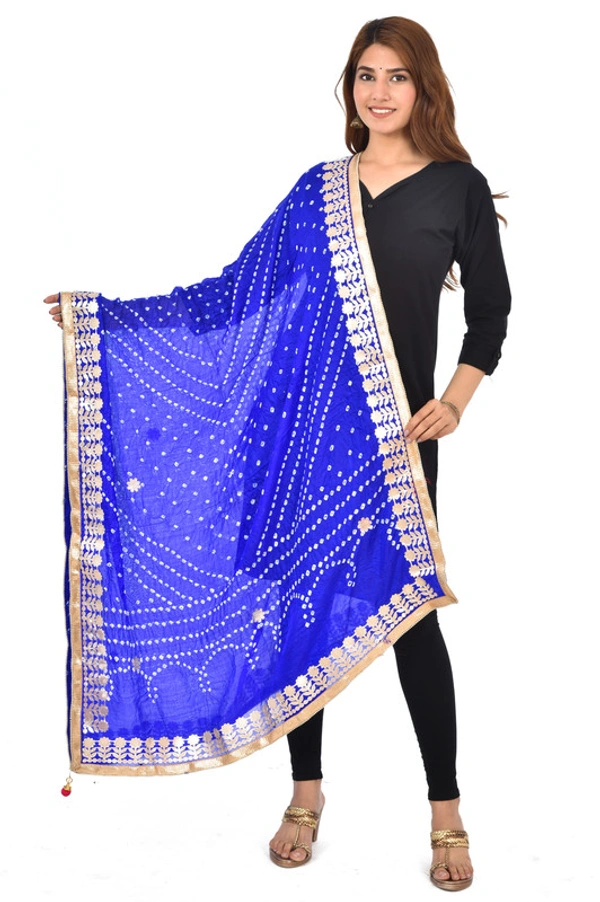 PK HUB® Dresses Jaipuri Rajasthani Women's Art Silk Bandhani Bandhej Dupatta With Heavy Gota Patti Work (Free size) - FREE SIZE, Blue