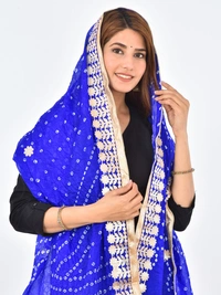 PK HUB® Dresses Jaipuri Rajasthani Women's Art Silk Bandhani Bandhej Dupatta With Heavy Gota Patti Work (Free size) - FREE SIZE, Blue