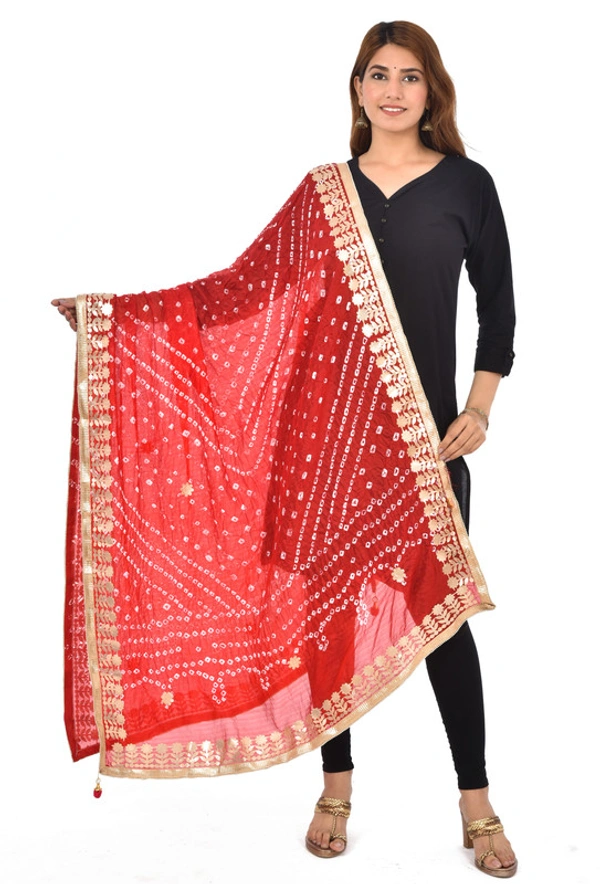 PK HUB® Dresses Jaipuri Rajasthani Women's Art Silk Bandhani Bandhej Dupatta With Heavy Gota Patti Work (Free size) - FREE SIZE, Red