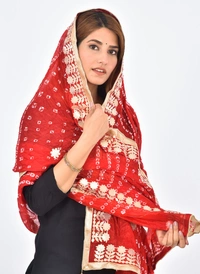 PK HUB® Dresses Jaipuri Rajasthani Women's Art Silk Bandhani Bandhej Dupatta With Heavy Gota Patti Work (Free size) - FREE SIZE, Red