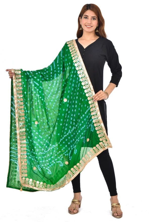PK HUB® Dresses Jaipuri Rajasthani Women's Art Silk Bandhani Bandhej Dupatta With Heavy Gota Patti Work (Free size) - FREE SIZE, Green