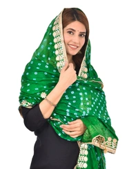 PK HUB® Dresses Jaipuri Rajasthani Women's Art Silk Bandhani Bandhej Dupatta With Heavy Gota Patti Work (Free size) - FREE SIZE, Green