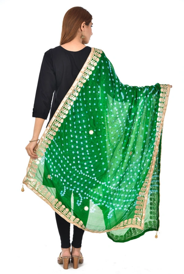 PK HUB® Dresses Jaipuri Rajasthani Women's Art Silk Bandhani Bandhej Dupatta With Heavy Gota Patti Work (Free size) - FREE SIZE, Green