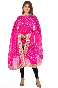 PK HUB® Dresses Jaipuri Rajasthani Women's Art Silk Bandhani Bandhej Dupatta With Heavy Gota Patti Work (Free size) - FREE SIZE, Pink