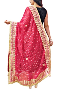 PK HUB® Dresses Women's Jaipuri Rajasthani Girl's Bandhej Dupatta with Heavy Gota Patti Work (Red Heavy Bandhej) (Free Size) - FREE SIZE, Red