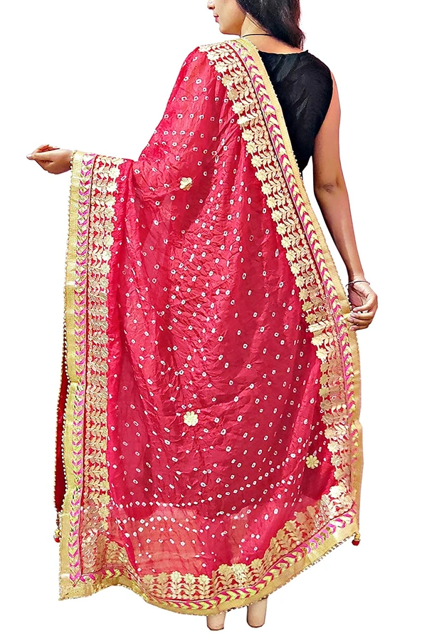 PK HUB® Dresses Women's Jaipuri Rajasthani Girl's Bandhej Dupatta with Heavy Gota Patti Work (Red Heavy Bandhej) (Free Size) - FREE SIZE, Red