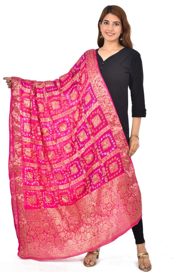 PK HUB® Women's Art Silk Banarasi Bandhej Ghatchola Dupatta (2.5 - mtr) - FREE SIZE, Pink