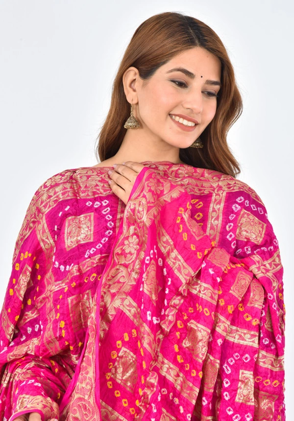 PK HUB® Women's Art Silk Banarasi Bandhej Ghatchola Dupatta (2.5 - mtr) - FREE SIZE, Pink