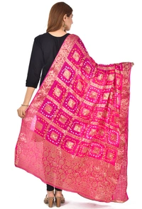 PK HUB® Women's Art Silk Banarasi Bandhej Ghatchola Dupatta (2.5 - mtr) - FREE SIZE, Pink