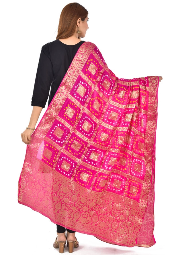 PK HUB® Women's Art Silk Banarasi Bandhej Ghatchola Dupatta (2.5 - mtr) - FREE SIZE, Pink