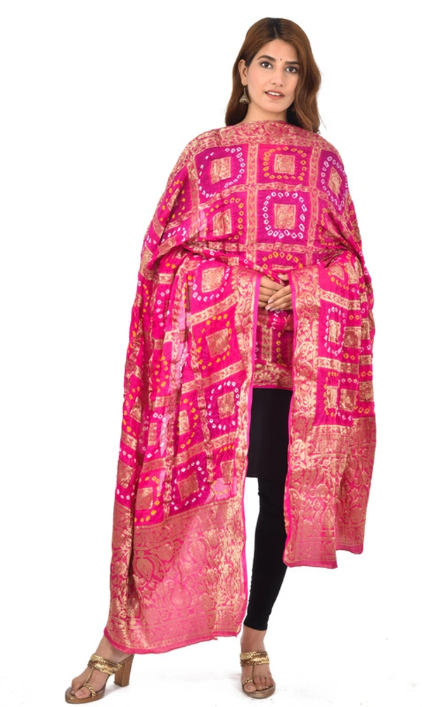 PK HUB® Women's Art Silk Banarasi Bandhej Ghatchola Dupatta (2.5 - mtr) - FREE SIZE, Pink