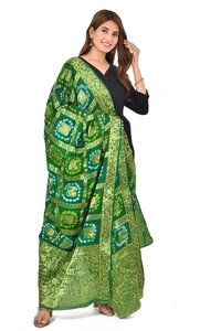 PK HUB® Women's Art Silk Banarasi Bandhej Ghatchola Dupatta (2.5 - mtr) - FREE SIZE, Green
