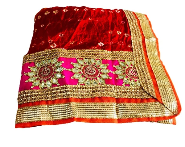 PK HUB® Women's Art Silk Rajasthani Bandhej stitched Ready to wear Lehenga Choli with Dupatta set - Yellow &Red