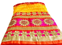 PK HUB® Women's Art Silk Rajasthani Bandhej stitched Ready to wear Lehenga Choli with Dupatta set - Yellow & Blue