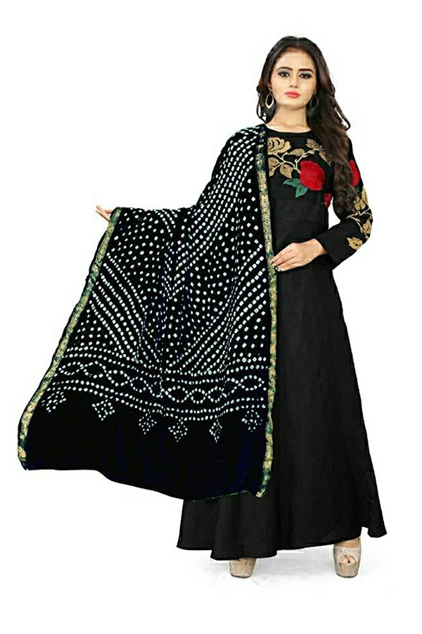 PK HUB®  Women's BANDHANI SILK dupatta with BANDHEJ work panna"40" and length 2.40 meter - FREE SIZE, Black
