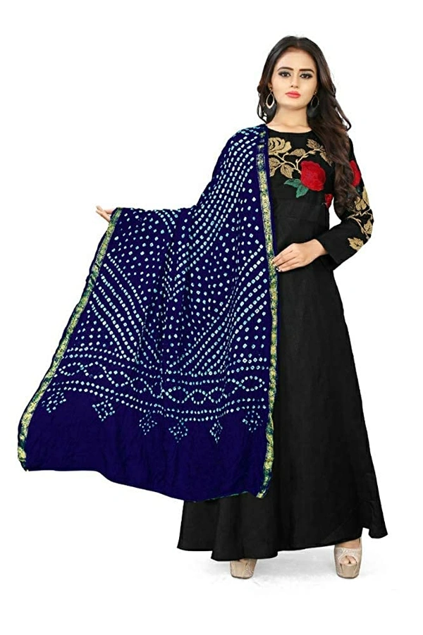 PK HUB®  women's BANDHANI SILK dupatta with BANDHEJ work panna"40" and length 2.40 meter - FREE SIZE, Navy Blue