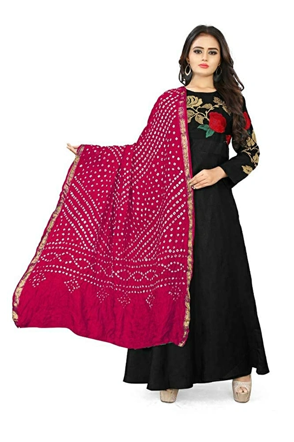 PK HUB®  women's BANDHANI SILK dupatta with BANDHEJ work panna"40" and length 2.40 meter - FREE SIZE, Pink