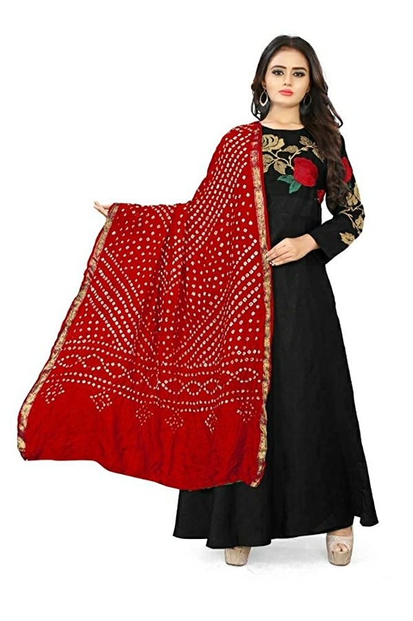 PK HUB®  women's BANDHANI SILK dupatta with BANDHEJ work panna"40" and length 2.40 meter - FREE SIZE, Red