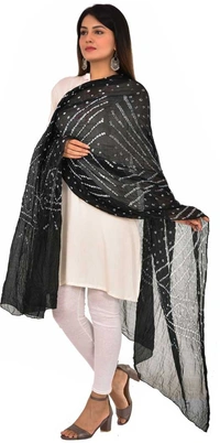 PK HUB®  Women's BANDHANI SILK dupatta with BANDHEJ work panna"40" and length 2.40 meter - FREE SIZE, Black