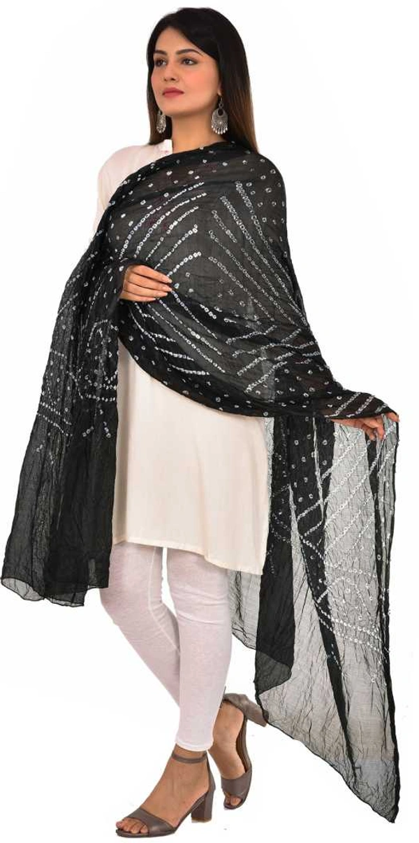 PK HUB®  Women's BANDHANI SILK dupatta with BANDHEJ work panna"40" and length 2.40 meter - FREE SIZE, Black