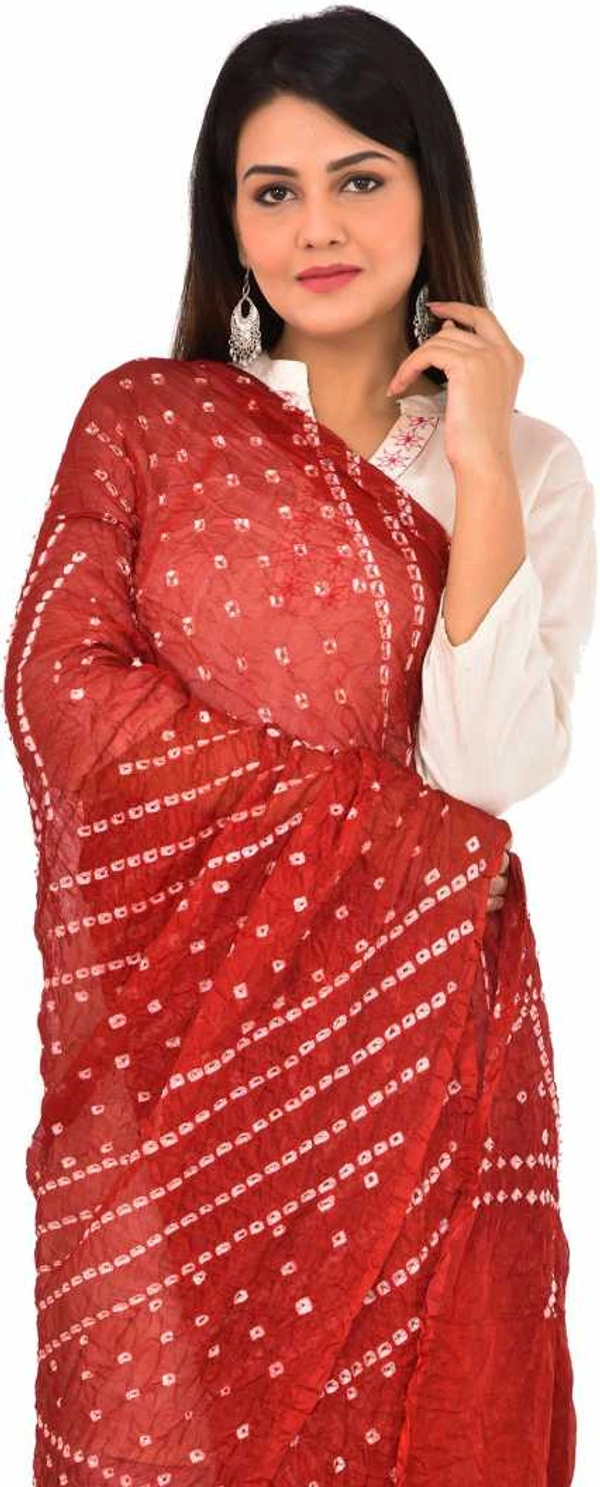 PK HUB®  women's BANDHANI SILK dupatta with BANDHEJ work panna"40" and length 2.40 meter - FREE SIZE, Maroon