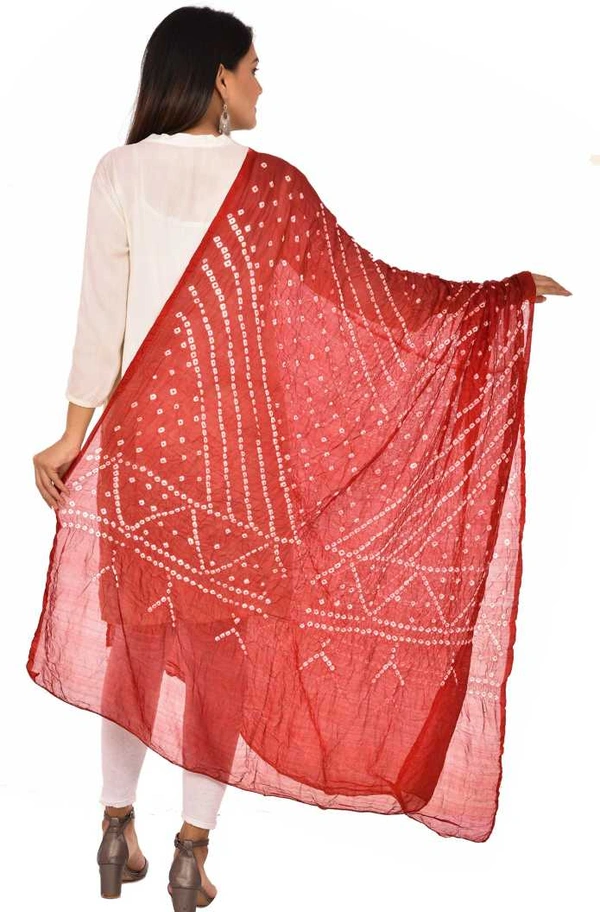 PK HUB®  women's BANDHANI SILK dupatta with BANDHEJ work panna"40" and length 2.40 meter - FREE SIZE, Maroon