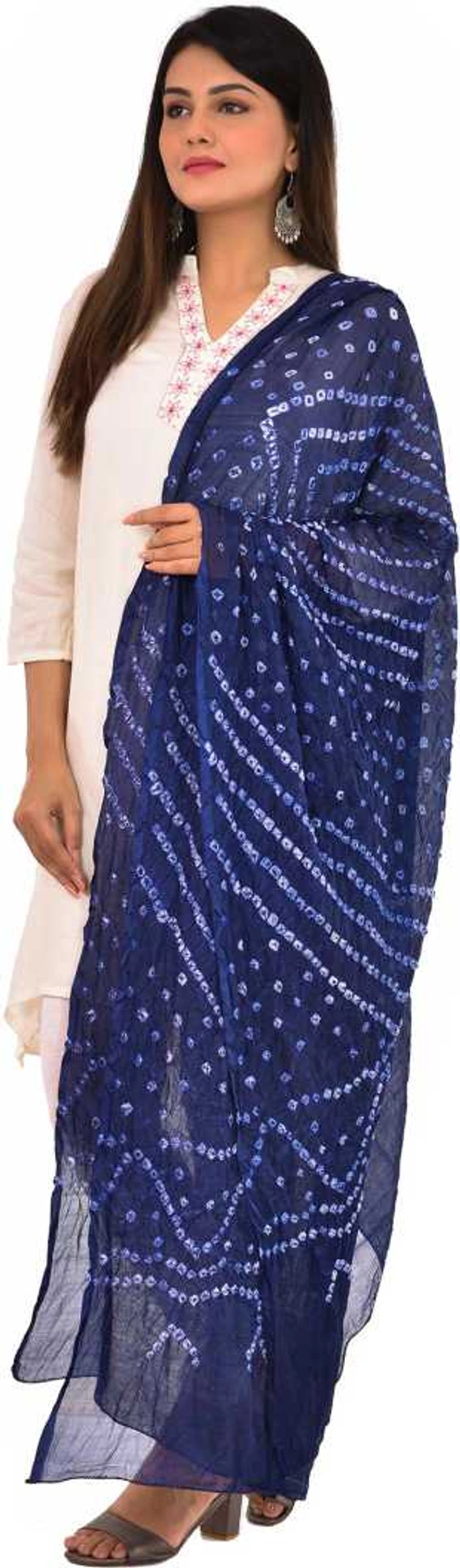 PK HUB®  women's BANDHANI SILK dupatta with BANDHEJ work panna"40" and length 2.40 meter - FREE SIZE, Navy Blue