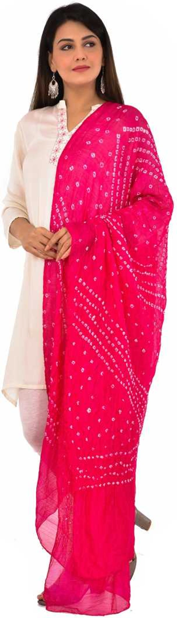 PK HUB®  women's BANDHANI SILK dupatta with BANDHEJ work panna"40" and length 2.40 meter - FREE SIZE, Pink