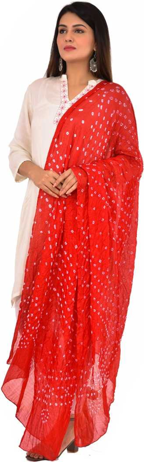 PK HUB®  women's BANDHANI SILK dupatta with BANDHEJ work panna"40" and length 2.40 meter - FREE SIZE, Red