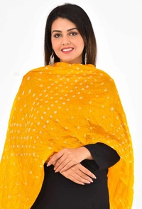 PK HUB®  women's BANDHANI SILK dupatta with BANDHEJ work panna"40" and length 2.40 meter - FREE SIZE, Yellow