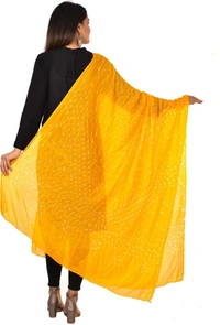 PK HUB®  women's BANDHANI SILK dupatta with BANDHEJ work panna"40" and length 2.40 meter - FREE SIZE, Yellow