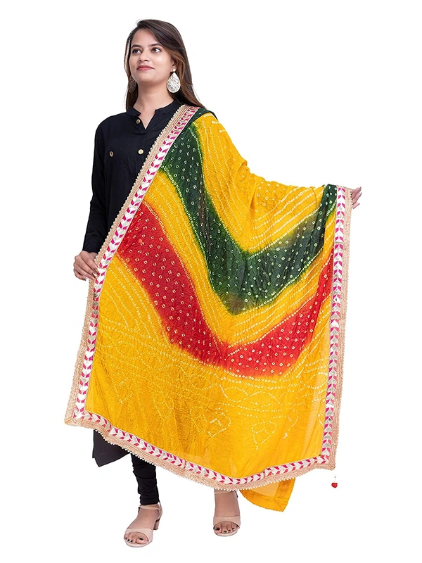 PK HUB®  women's BANDHANI SILK dupatta with BANDHEJ work panna"40" and length 2.40 meter - FREE SIZE, Multicolor