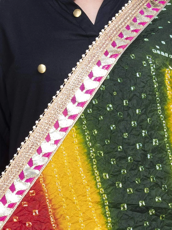 PK HUB®  women's BANDHANI SILK dupatta with BANDHEJ work panna"40" and length 2.40 meter - FREE SIZE, Multicolor